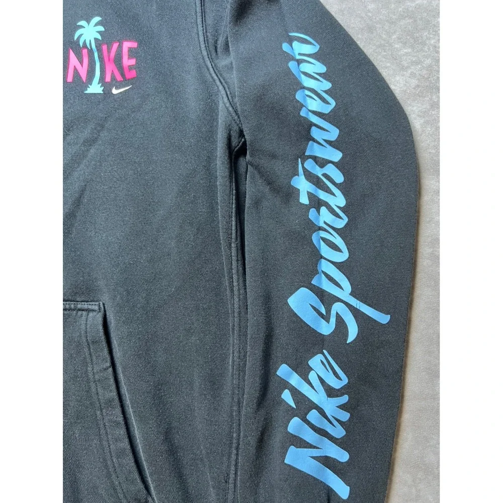 Nike Sportswear Hoodie Small Black Neon Pink Blue Palm Tree Graphic Pullover